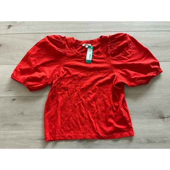 Madewell Puff Sleeve Short Sleeve‎ Crew Neck Tee Orange/Red Medium New With Tags - Picture 8 of 8
